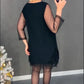 🔥🖤Black Friday Sale:50% OFF🔥Lace Sequin Hem Mesh Sheer Sleeve Mini Dress