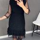 🔥🖤Black Friday Sale:50% OFF🔥Lace Sequin Hem Mesh Sheer Sleeve Mini Dress