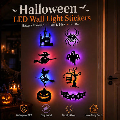 🔥מבצע יום אחרון 60% הנחה|🎃 מדבקות קיר לד לצללית ליל כל הקדושים