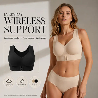 Women’s Wireless Posture Correction Bra with Front Closure & Wide Straps
