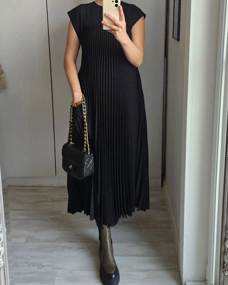 🔥🖤Black Friday Sale:50% OFF🔥Sleeveless pleated simple solid colour dress