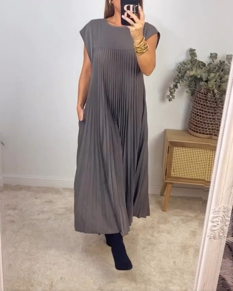 🔥🖤Black Friday Sale:50% OFF🔥Sleeveless pleated simple solid colour dress