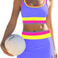 🌼Color Block Patchwork Nylon Sporty 3-Piece Bikini Set - High Waisted & Tummy Control Swimsuit👙🌈