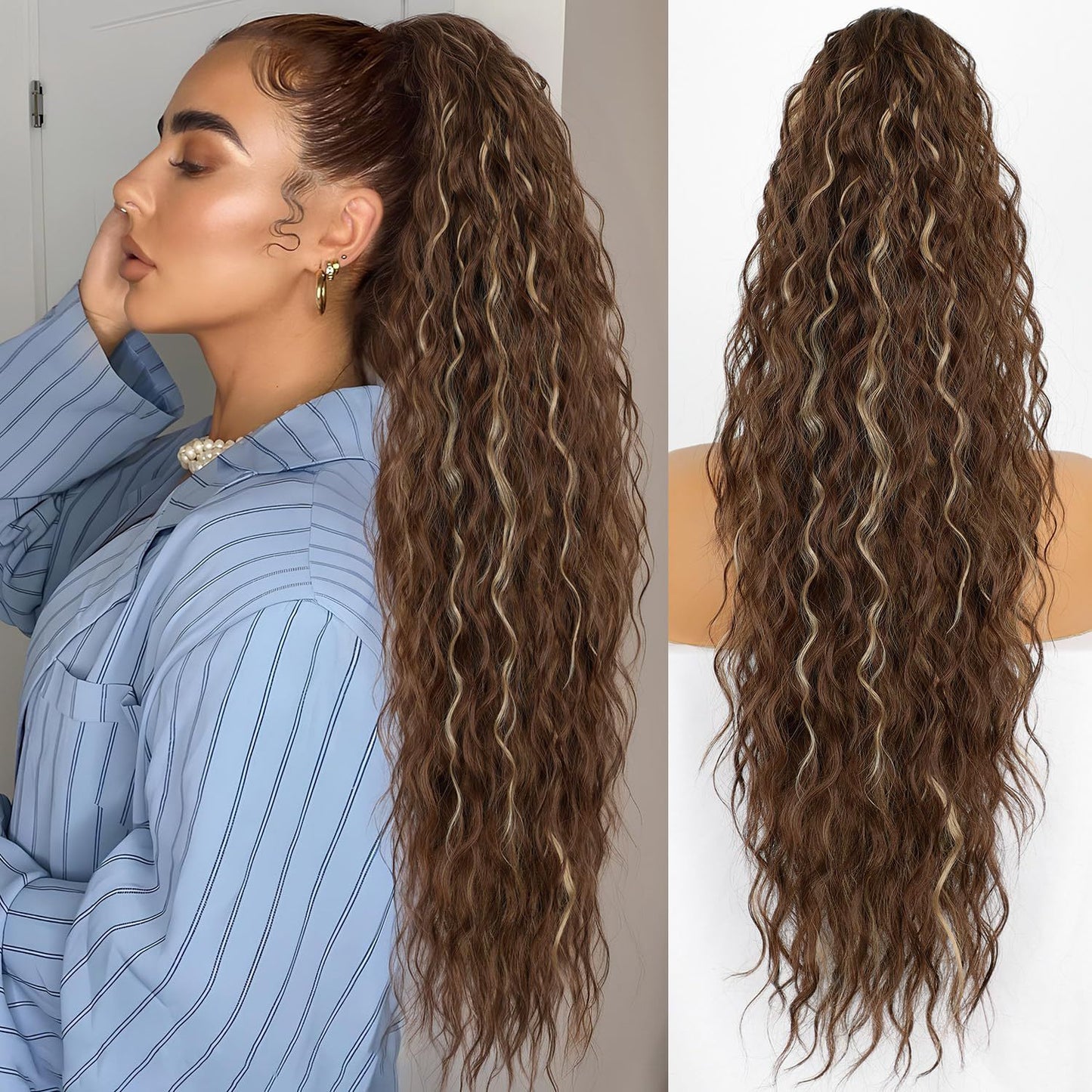 💜 LAST DAY PROMOTION - 50%OFF💜Curly Wavy Frizzy Hair Extension with Ponytail