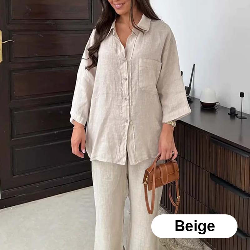 🔥Rebajas de verano - 50% de descuento🔥Conjunto de camisa y pantalón de lino y algodón para mujer