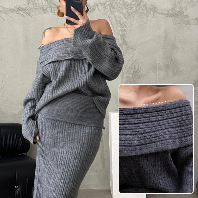 🎅Xmas Sales - 50% OFF🎄Women's Off-Shoulder Knitted Sweater & Skirt 2-Piece Set