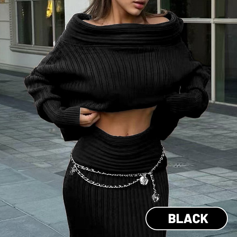 🎅Xmas Sales - 50% OFF🎄Women's Off-Shoulder Knitted Sweater & Skirt 2-Piece Set