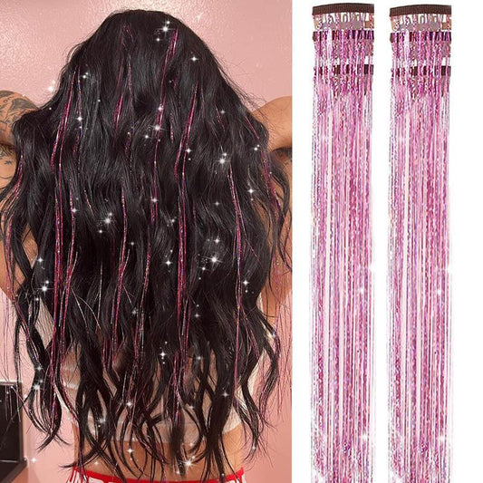 Clip in Hair Tinsel, Pack of 6 Pcs 24 Inch,Glitter Tinsel Hair Extensions 24 Inches, Festival Tinsel Fairy Hair Extension