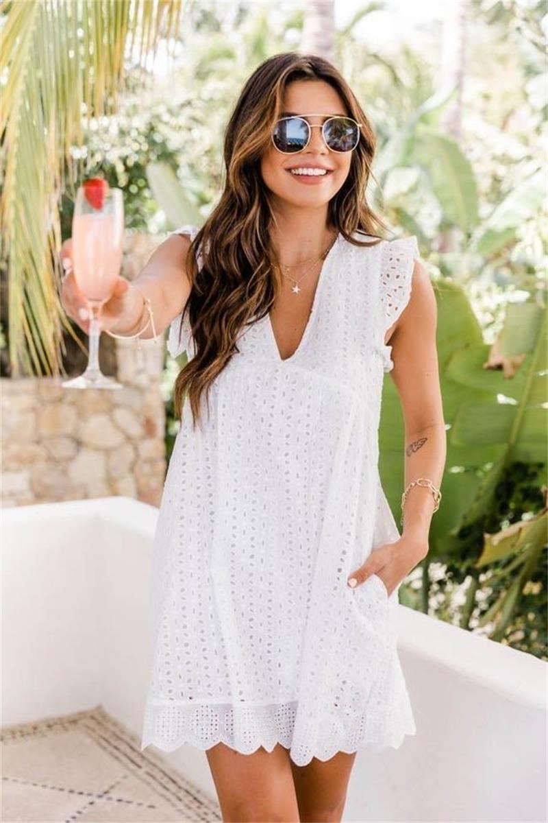 ⏰ Oferta de verano💕 Elegante vestido de encaje calado con bolsillos 