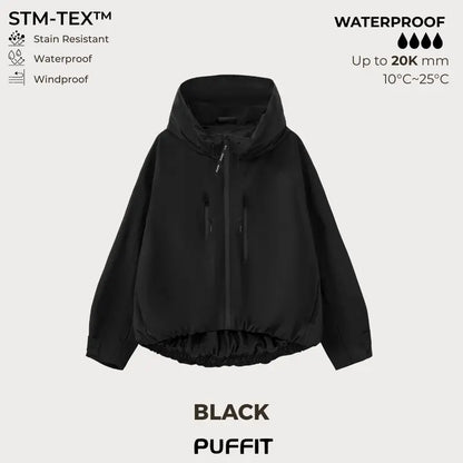 Wide-Brim Hood Short Oversized Rain Jacket With Bubble Hem,👍⛈️Waterproof & Lightweight & Adjustable Cuffs
