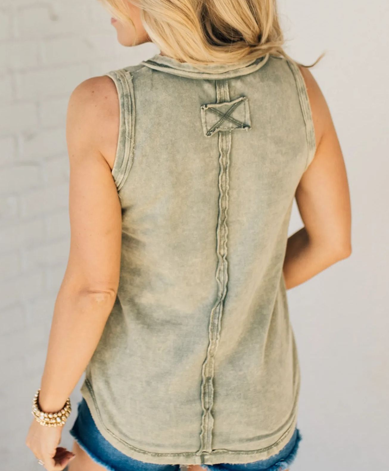 Button Mix Washed Henley Tank