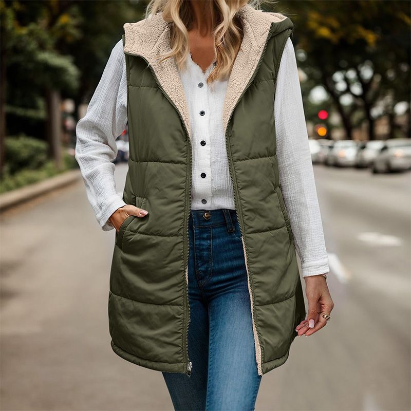 🔥50 % de descuento por tiempo limitado 🔥¡Un gran regalo! Chaqueta sin mangas reversible de otoño para mujer con forro polar sintético 