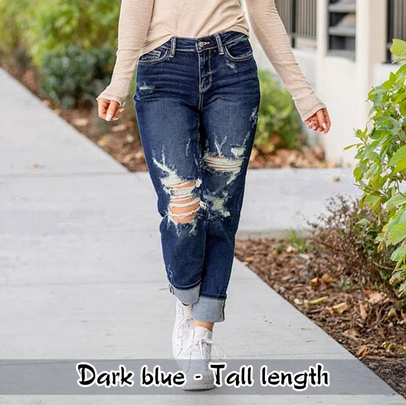 🔥SUMMER HOT SALE🔥Women's Tummy Control Distressed Cuffed Boyfriend Jeans