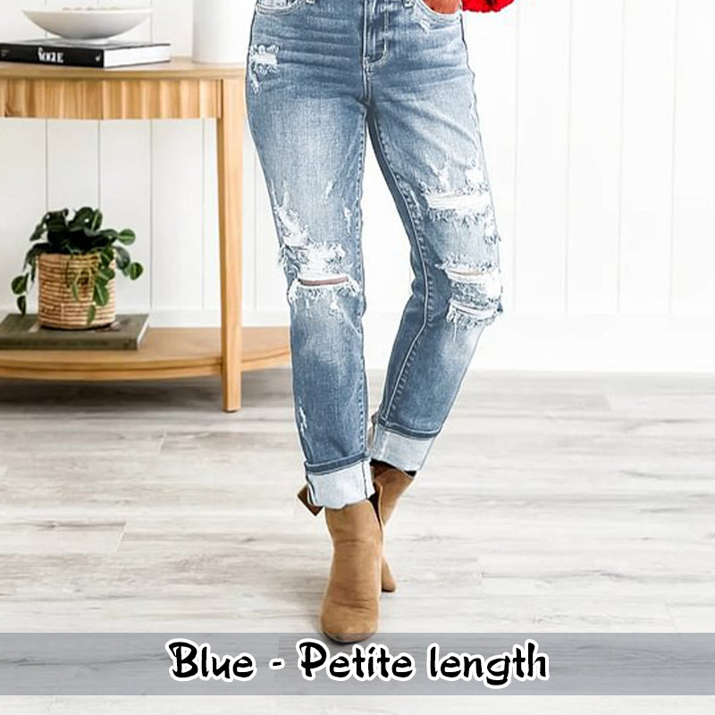 🔥SUMMER HOT SALE🔥Women's Tummy Control Distressed Cuffed Boyfriend Jeans