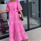 💕Vestido largo con escote cuadrado y cintura anudada con parches de moda para mujer
