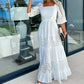 💕Vestido largo con escote cuadrado y cintura anudada con parches de moda para mujer