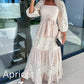 💕Vestido largo con escote cuadrado y cintura anudada con parches de moda para mujer