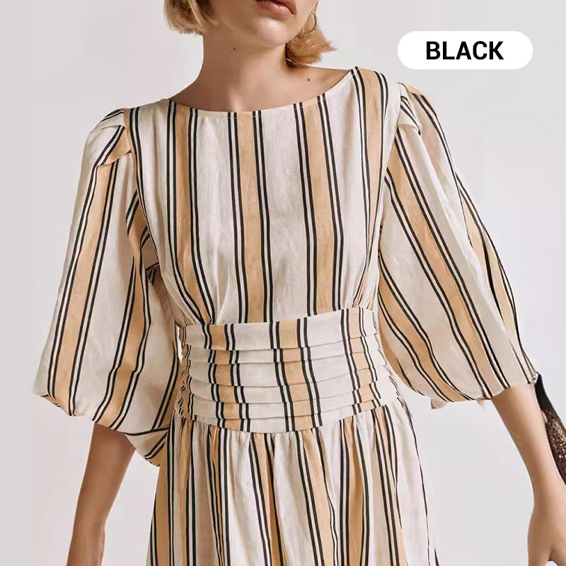 Fashion Breathable Vertical Striped Backless Dress