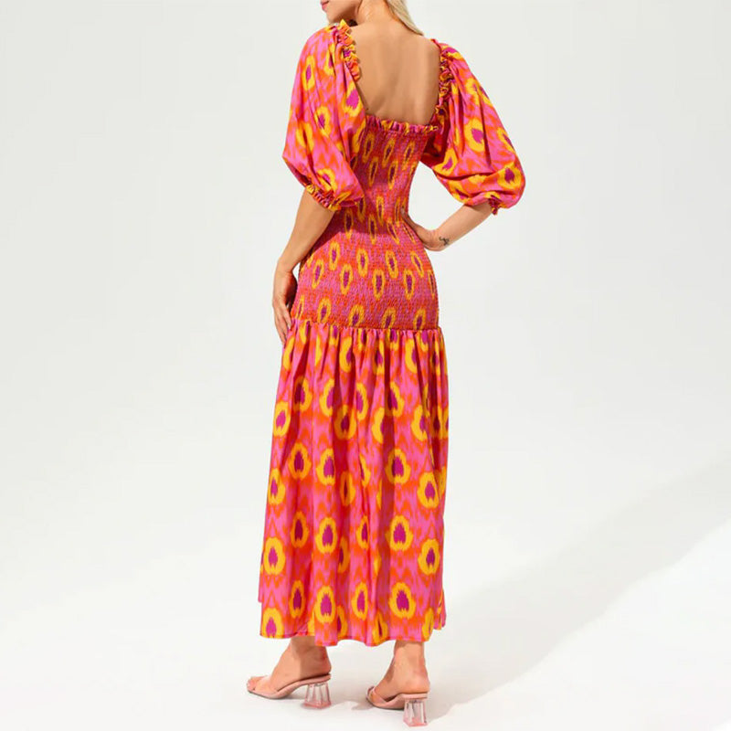 Women's Sweet Vibrant Puff Sleeve Dress