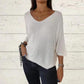 Top de punto con escote en V y mangas murciélago de color liso para mujer 