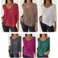 Top de punto con escote en V y mangas murciélago de color liso para mujer 