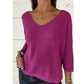 Top de punto con escote en V y mangas murciélago de color liso para mujer 