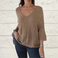 Top de punto con escote en V y mangas murciélago de color liso para mujer 