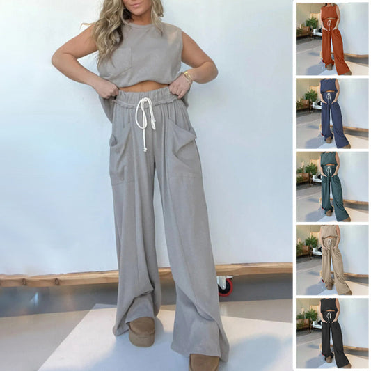 🔥Summer Sale-50% OFF🔥New Women's Sleeveless Tank Top Wide Leg Sweatpants Set🧥&👖