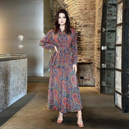 Women’s Elegant Paisley Pattern Maxi Two-Piece Set