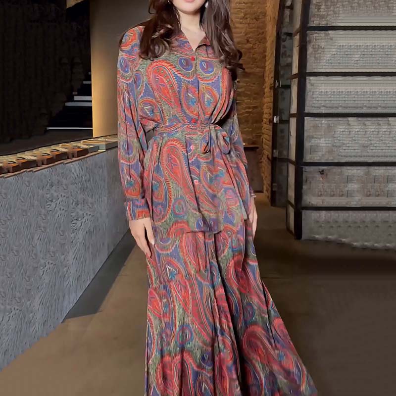 Women’s Elegant Paisley Pattern Maxi Two-Piece Set