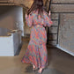 Conjunto maxi elegante de dos piezas con estampado de cachemira para mujer