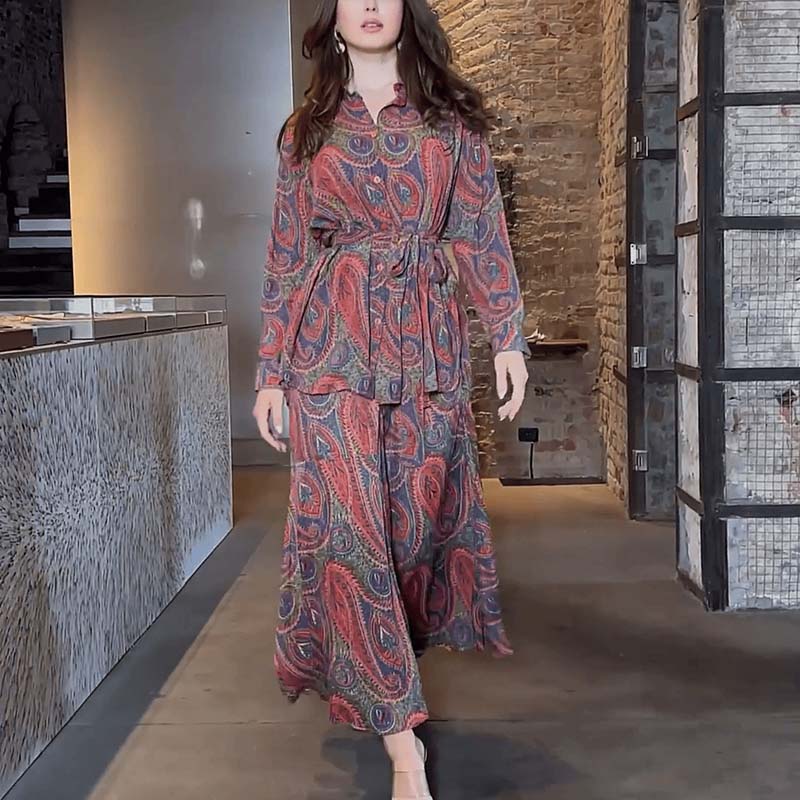 Women’s Elegant Paisley Pattern Maxi Two-Piece Set