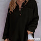 Camisa suelta de punto gofre de color liso para mujer