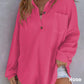 Camisa suelta de punto gofre de color liso para mujer