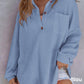 Camisa suelta de punto gofre de color liso para mujer