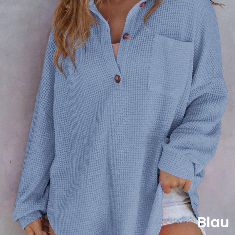 Women’s Loose Solid Color Waffle Knit Shirt