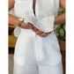 Elegante conjunto de 2 piezas: camisa de lino y algodón de manga corta y pantalones anchos