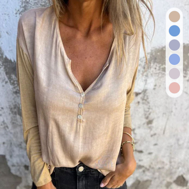 🔥Limited Time 50% OFF🔥Women’s Trendy Solid Color V Neck Long Sleeve Top