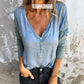 🔥50 % DE DESCUENTO POR TIEMPO LIMITADO🔥Top de manga larga con escote en V de color liso moderno para mujer