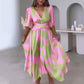 🔥Limited time 50% off🔥Elegant Color-Blocking V-Neck Waist-Cinching Dress