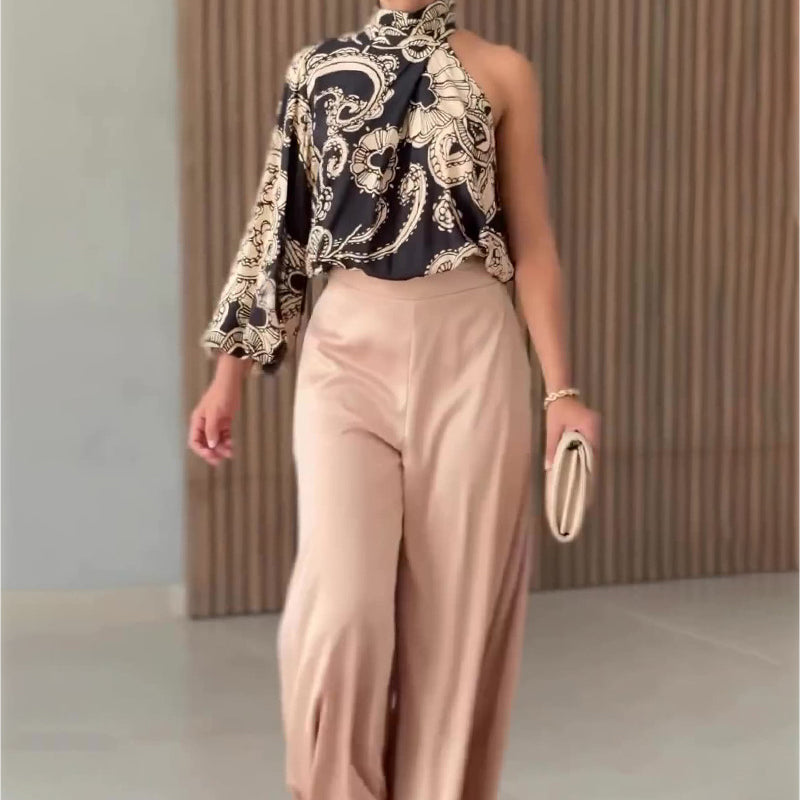 🔥Limited time 50% off🔥Women’s Two-Piece Outfits One Shoulder Top & Wide Leg Pants