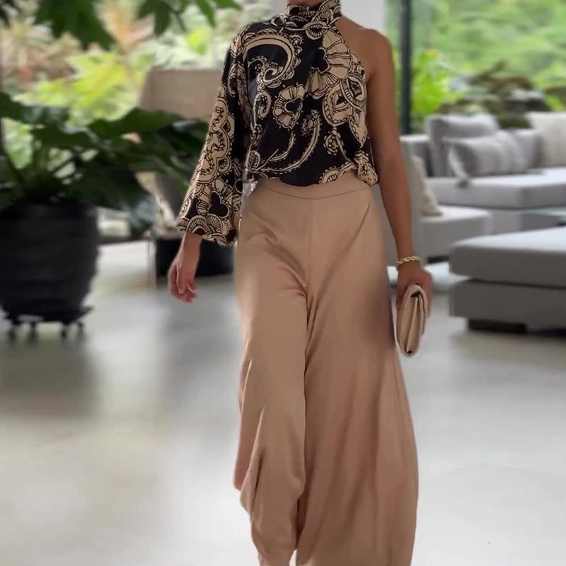 🔥Limited time 50% off🔥Women’s Two-Piece Outfits One Shoulder Top & Wide Leg Pants