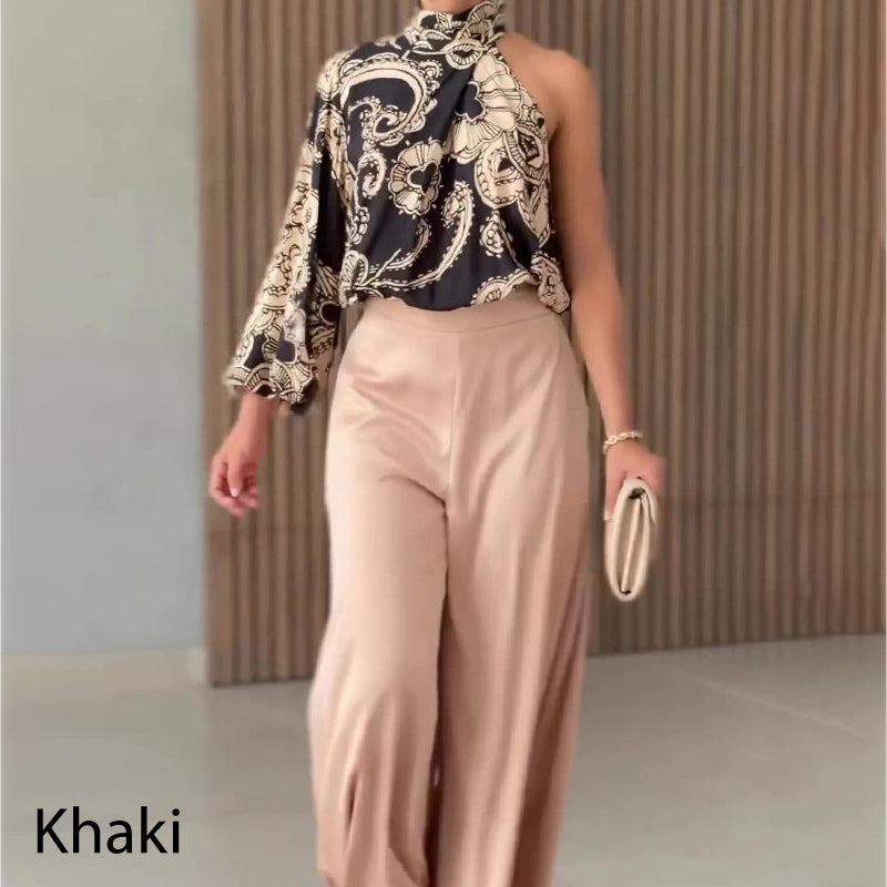 🔥Limited time 50% off🔥Women’s Two-Piece Outfits One Shoulder Top & Wide Leg Pants