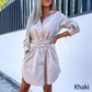 🔥Limited time 50% off🔥Women's Trendy Solid Color Tie Waist Shirt Dress