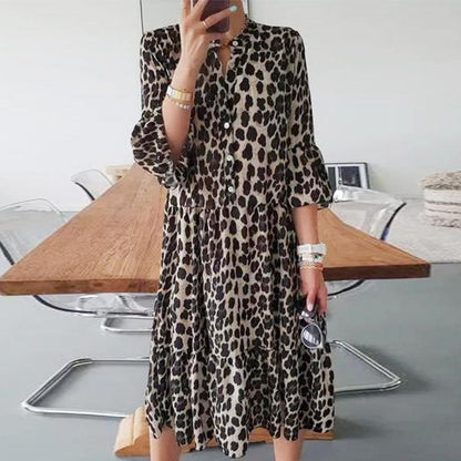 🔥Limited Time 50% OFF🔥Casual Leopard Print Button Front Dress