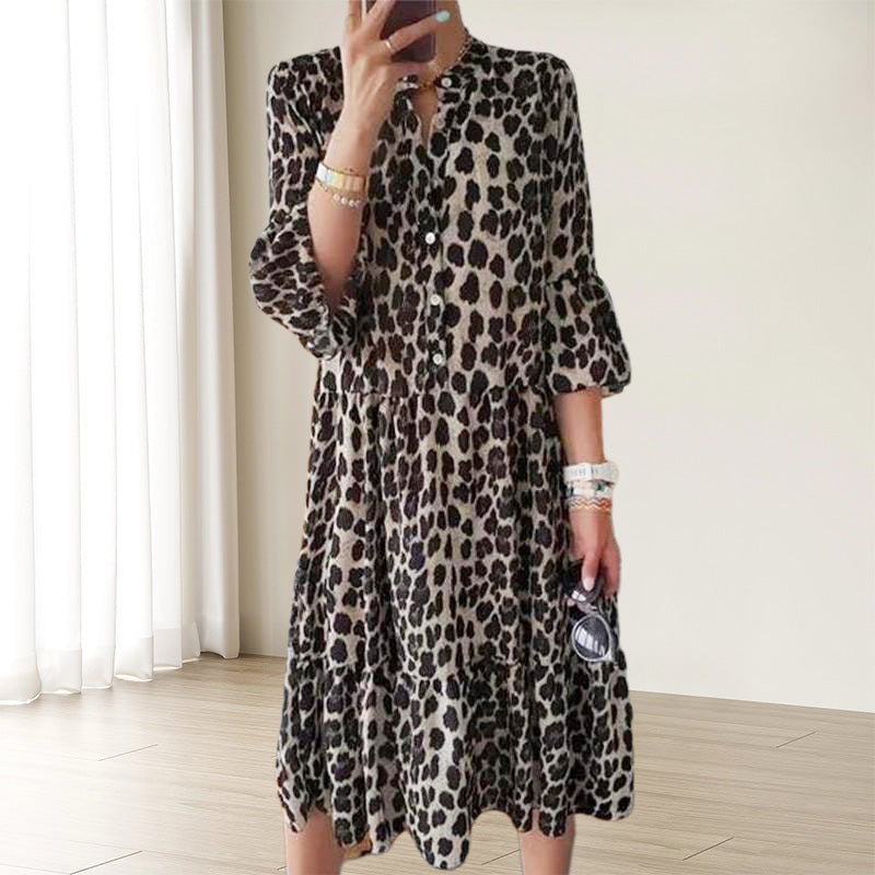 🔥Limited Time 50% OFF🔥Casual Leopard Print Button Front Dress