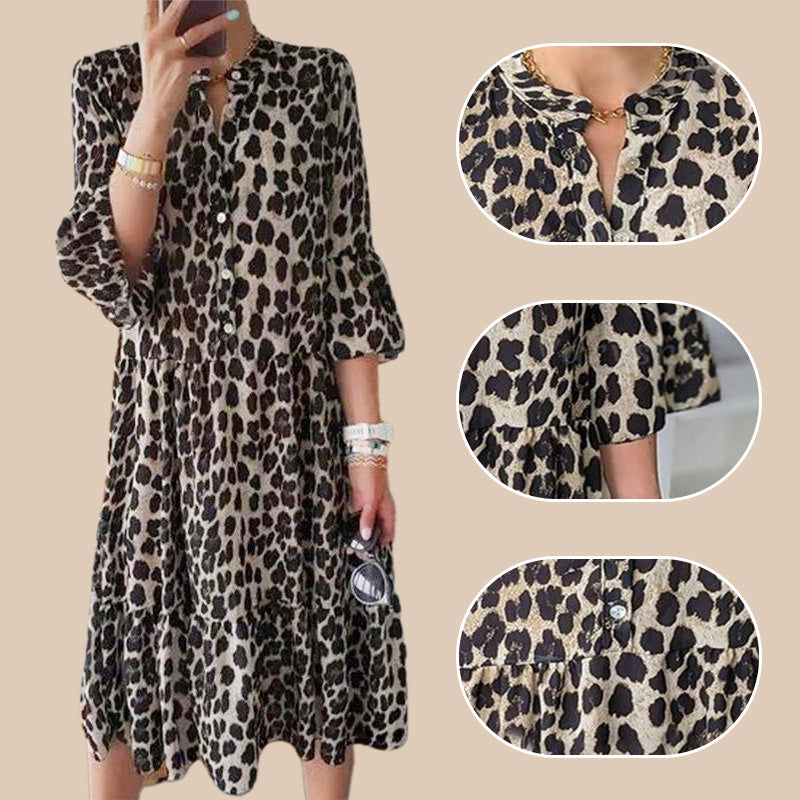 🔥Limited Time 50% OFF🔥Casual Leopard Print Button Front Dress