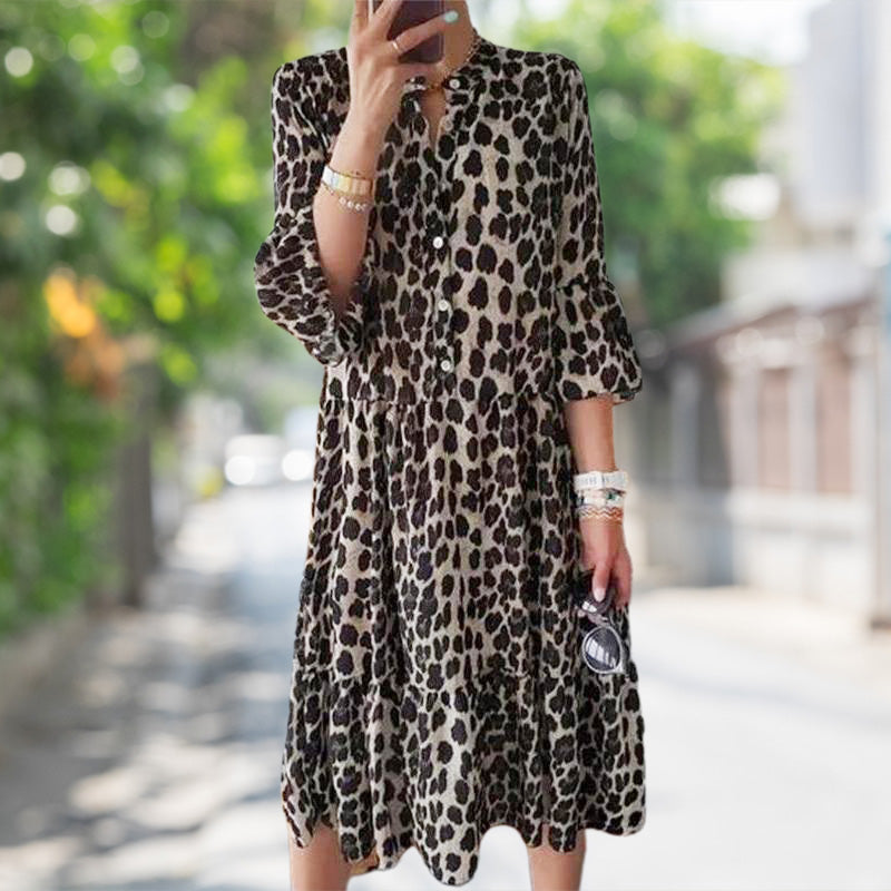 🔥Limited Time 50% OFF🔥Casual Leopard Print Button Front Dress