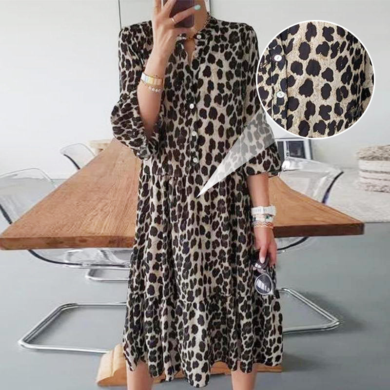 🔥Limited Time 50% OFF🔥Casual Leopard Print Button Front Dress