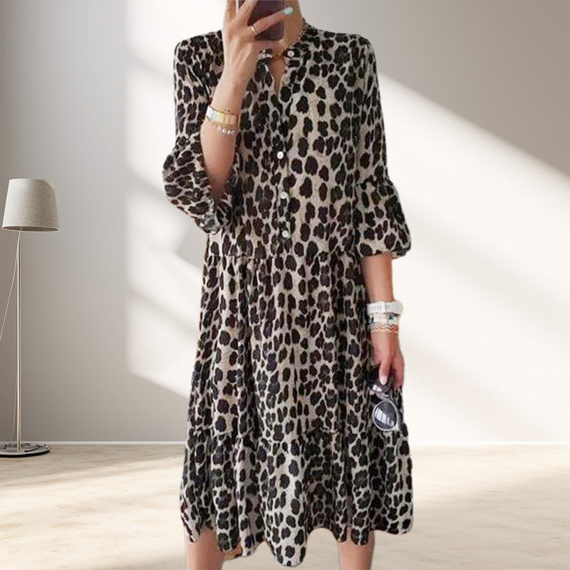 🔥Limited Time 50% OFF🔥Casual Leopard Print Button Front Dress